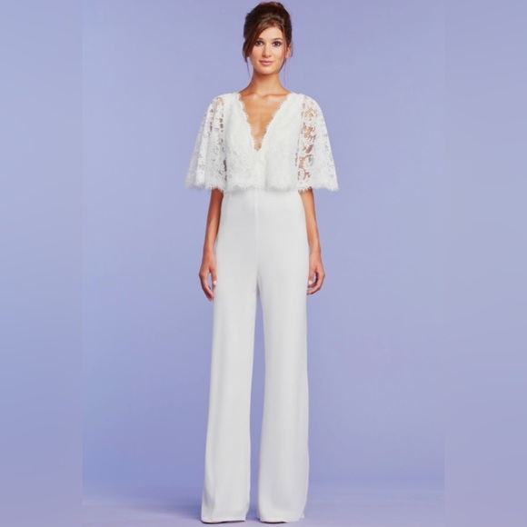 Tadashi Shoji Pants - NEW- Tadashi Shoji - BRANSON LACE CAPELET IVORY JUMPSUIT- size 0/2